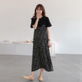 洋气大码 时尚 显瘦碎花裙雪纺吊带裙两件套潮 新款 孕妇连衣裙夏装