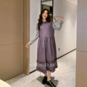 宽松显瘦中长款 背心连衣裙春款 孕妇棉麻木耳边无袖 连衣裙 诺初