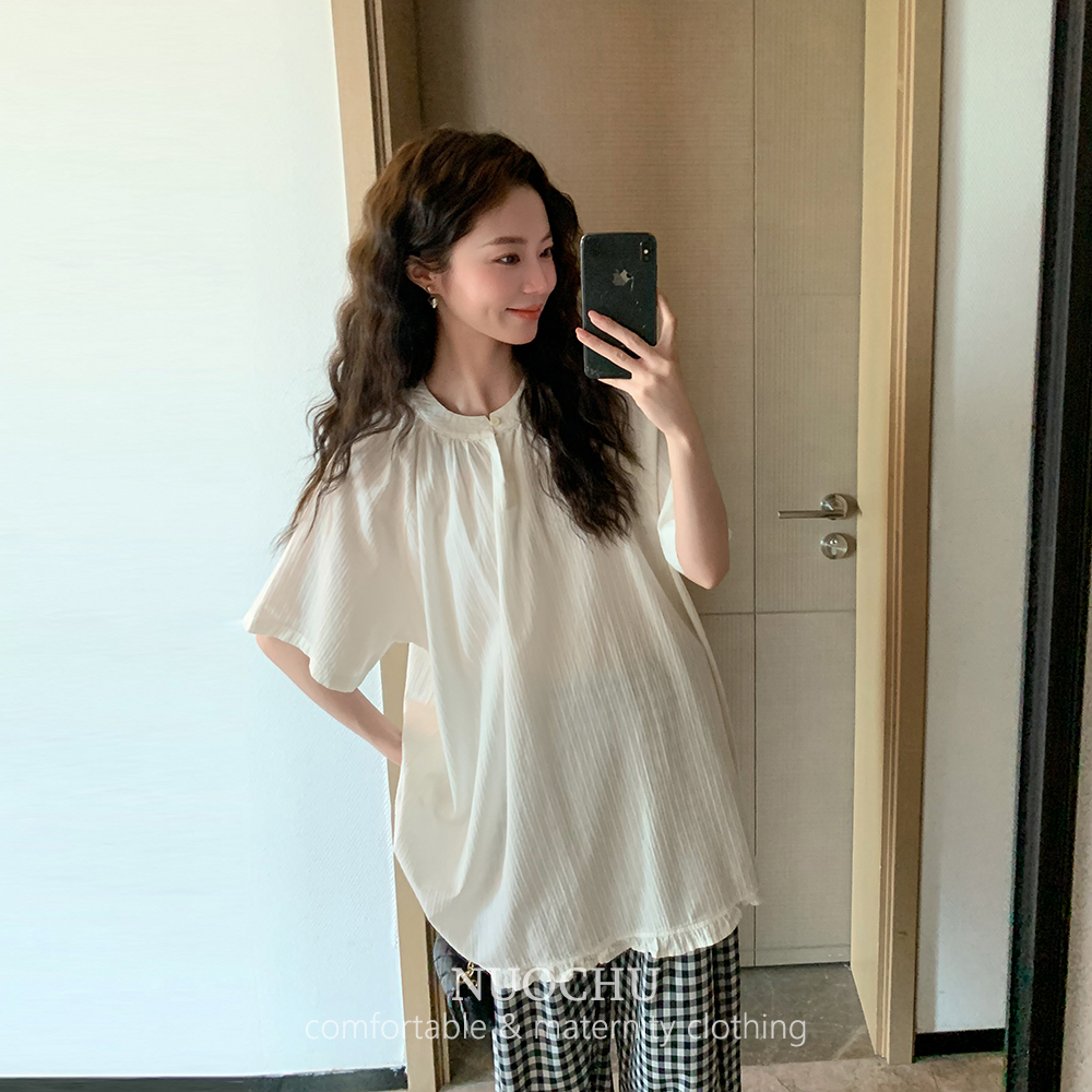 孕妇中长款上衣白色圆领上衣