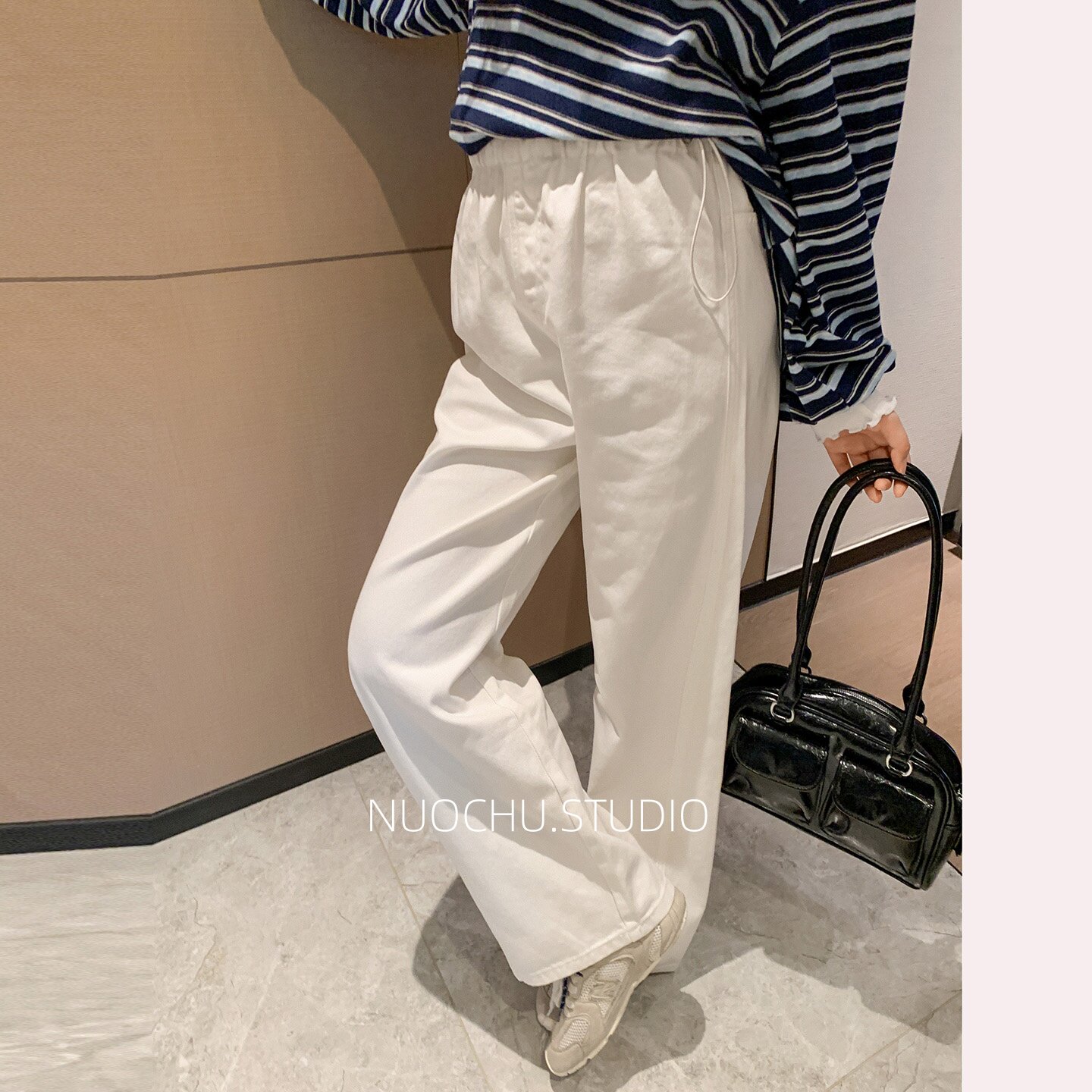 诺初◆韩系抽绳孕妇阔腿裤春秋托腹宽松直筒显瘦遮肚孕期休闲裤子