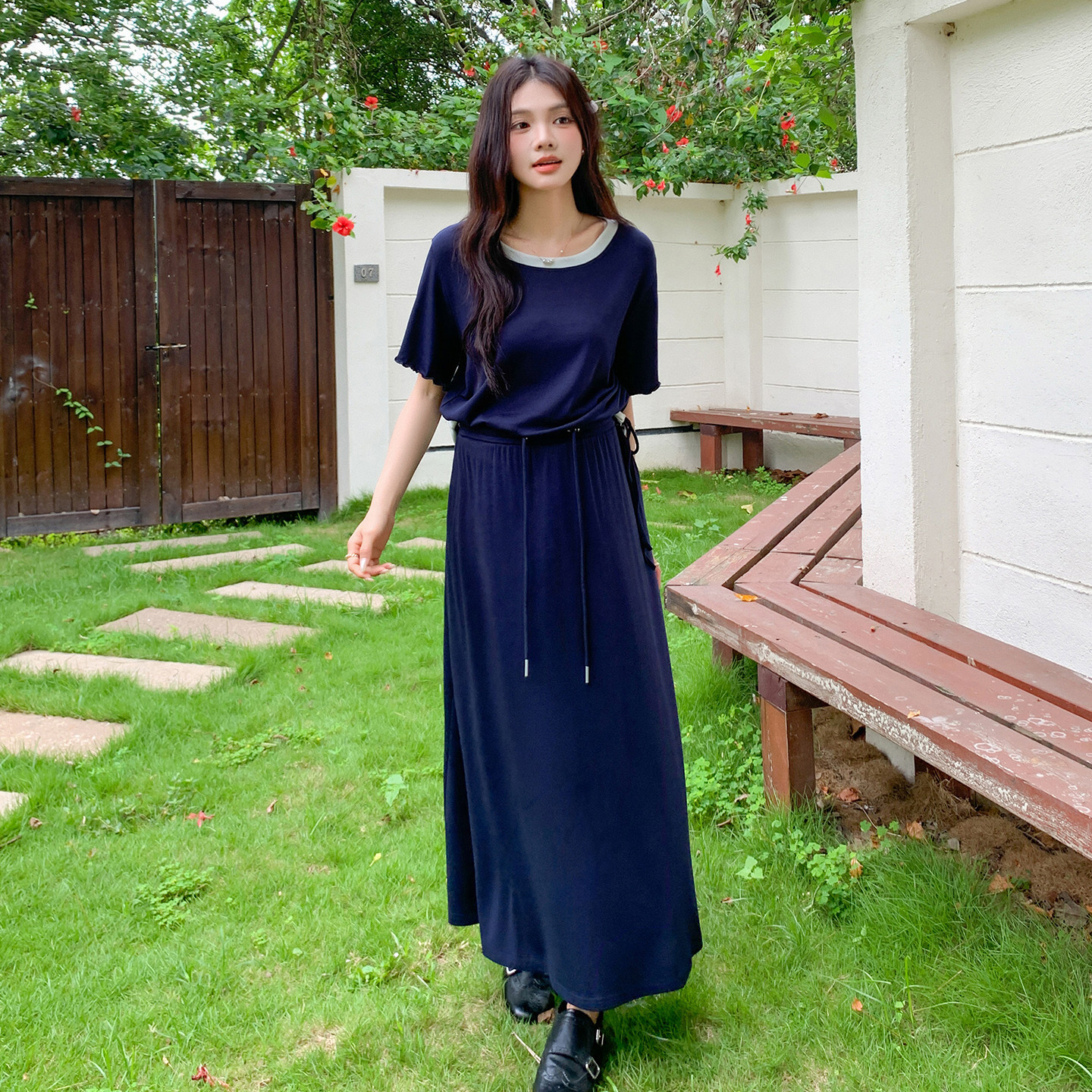 ◆诺初◆韩系休闲套装女夏季上衣长裙显瘦两件套穿搭孕装新款纯色