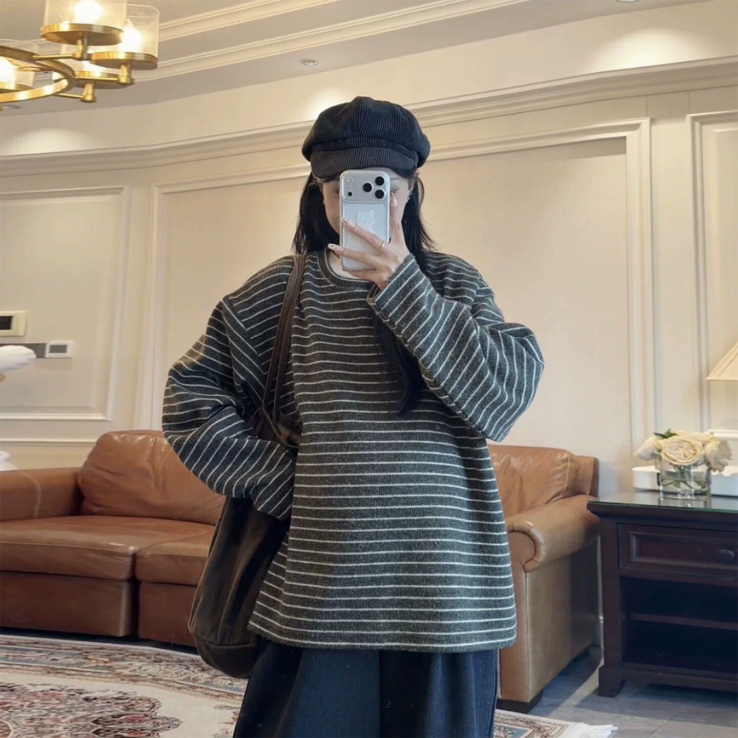 洋气孕妇装条纹长袖t恤女秋冬新款孕期磨毛打底衫内搭上衣小个子