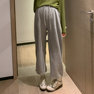 灰色弯刀裤 休闲直筒卫裤 洋气抽绳裤 孕妇阔腿裤 春秋款 诺初孕妇裤
