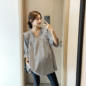 夏装 诺初孕妇装 衬衣 气质格子上衣宽松大码 遮肚娃娃衫 衬衫 春夏新款