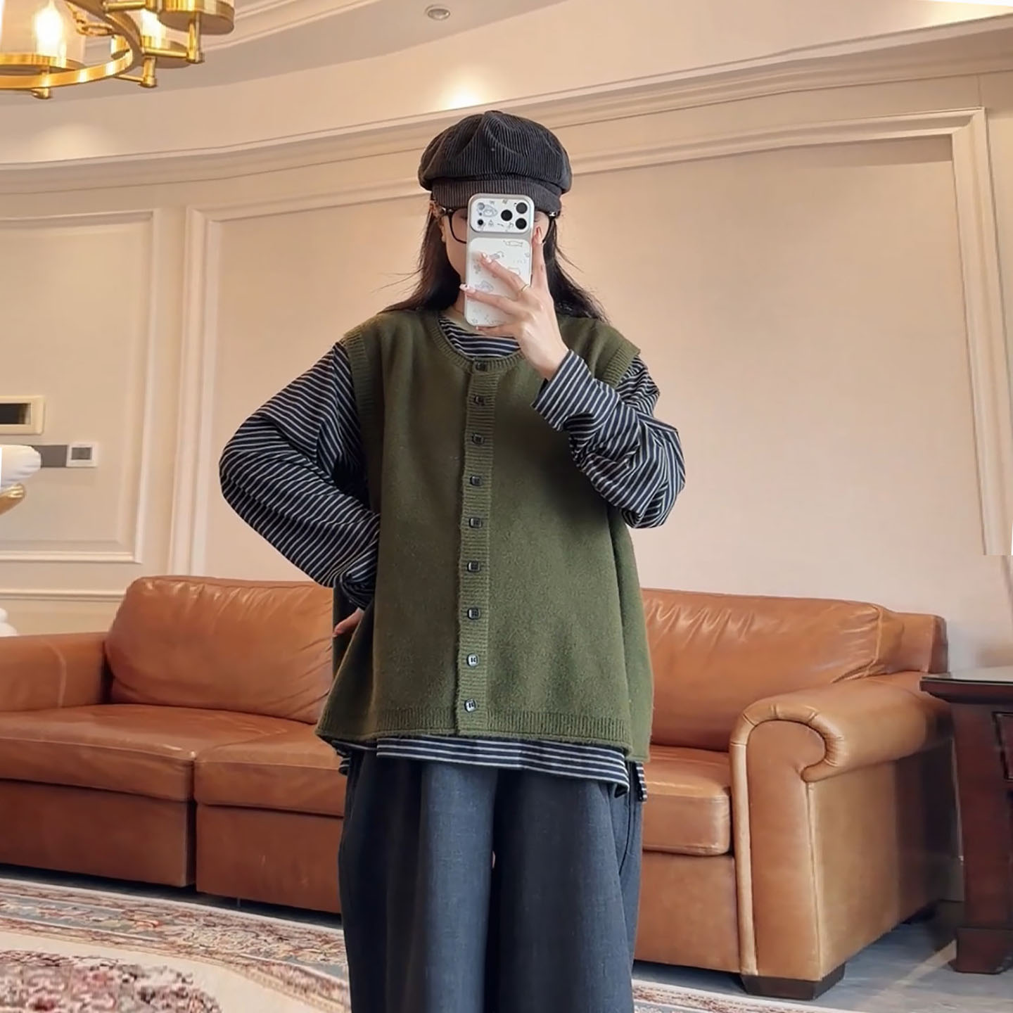 洋气秋装孕妇针织马甲T恤衫套装