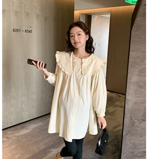 洋气七分袖 上衣2025时尚 娃娃衫 宽松大码 春秋 孕妇装 百搭衬衫 春秋装