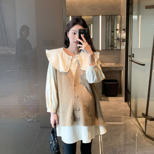 孕期娃娃领衬衫 马甲上衣娃娃衫 春装 套装 春秋衬衣 新款 诺初孕妇装