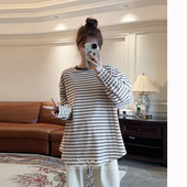 T恤日常宽松条纹纯棉长袖 新款 春装 撞色上衣打底衫 诺初孕妇装