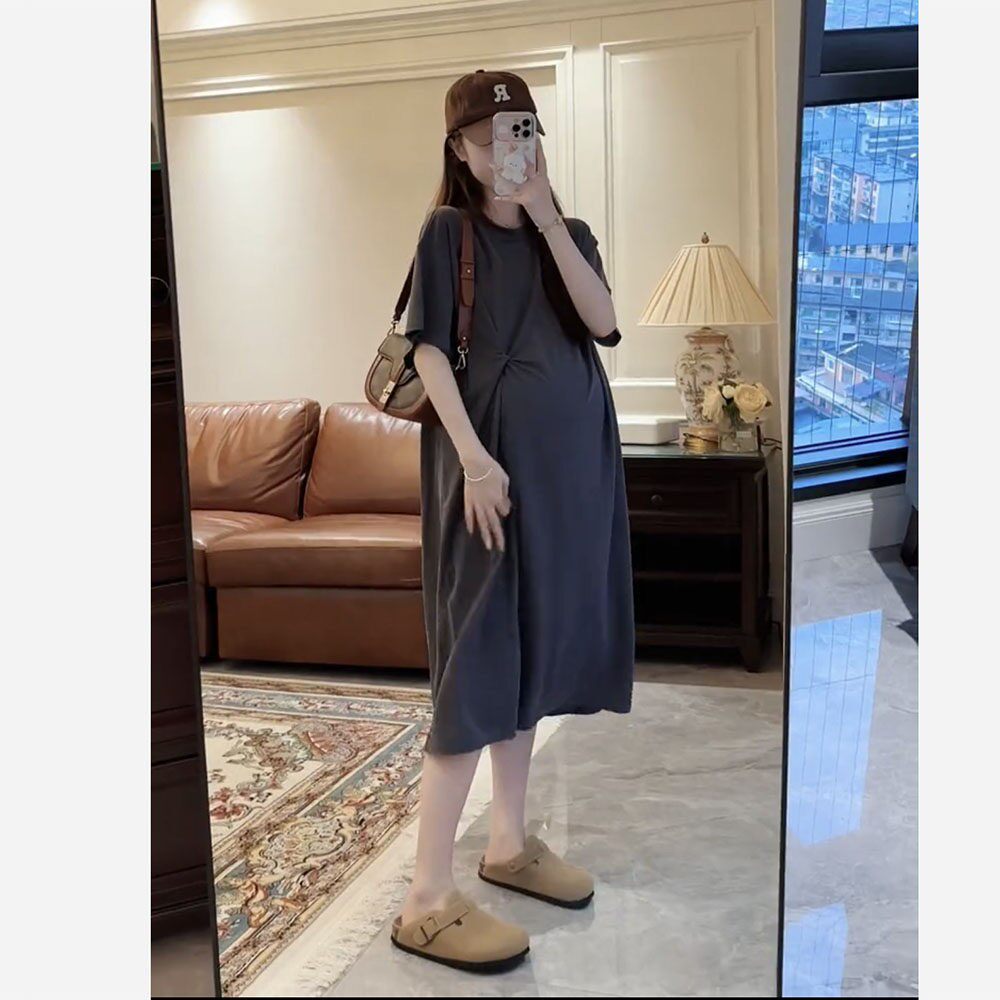 懒人裙~孕妇夏装冰凉铜氨丝莫代尔t恤长款韩版大码宽松休闲连衣裙