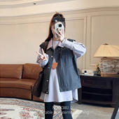 诺初孕妇翻领马夹翻领上衣外套高品质撞色领牛仔工装 马甲洋气时髦