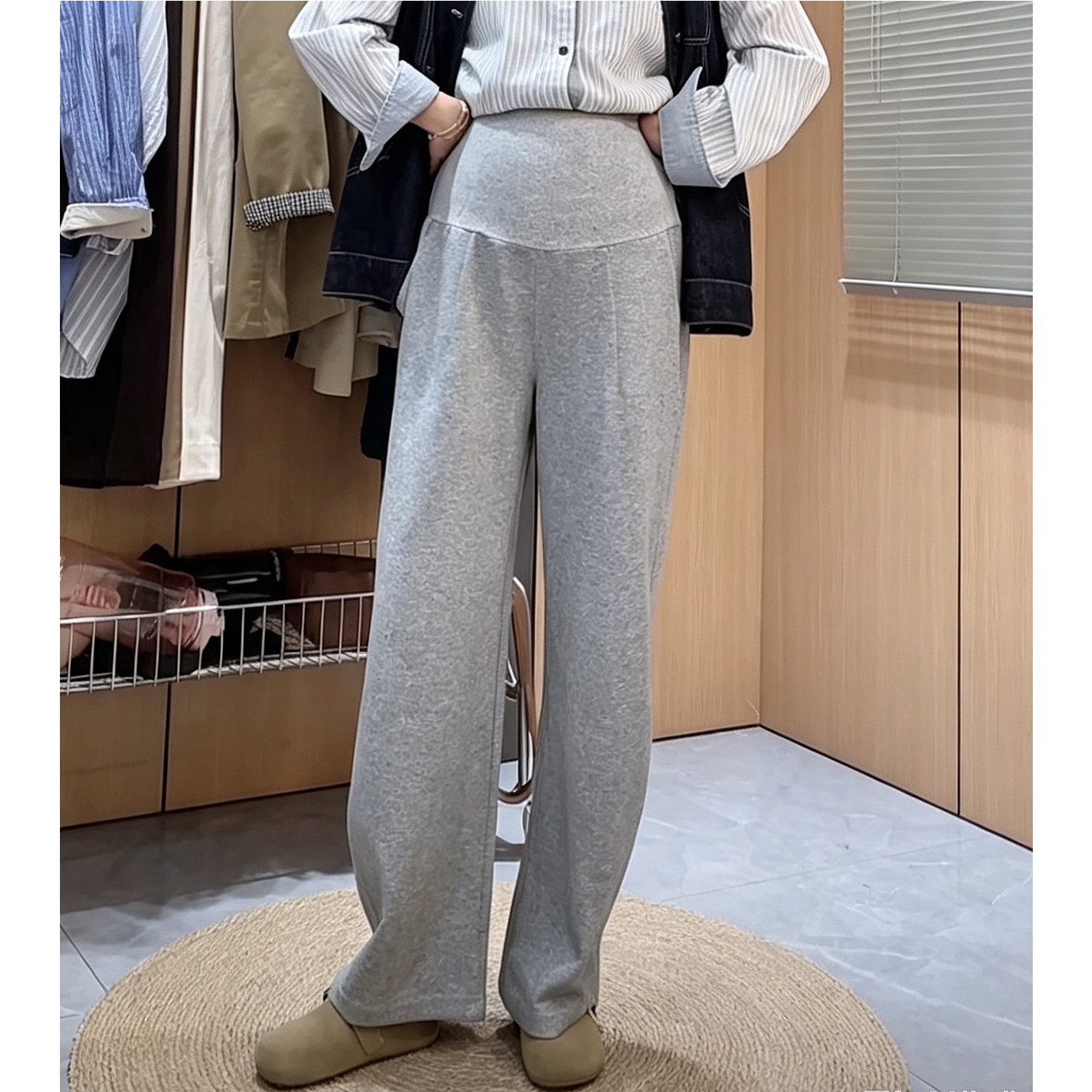 孕妇阔腿裤春秋外穿高腰托腹不勒肚休闲裤宽松显瘦直筒孕妇裤子