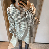 新款 连帽卫衣春装 T恤内搭宽松上衣 百搭休闲条纹长袖 诺初孕妇装