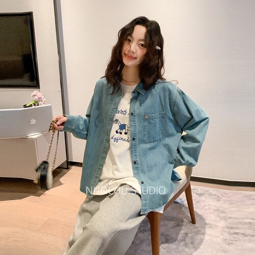 韩系牛仔孕妇衬衫春秋休闲上衣