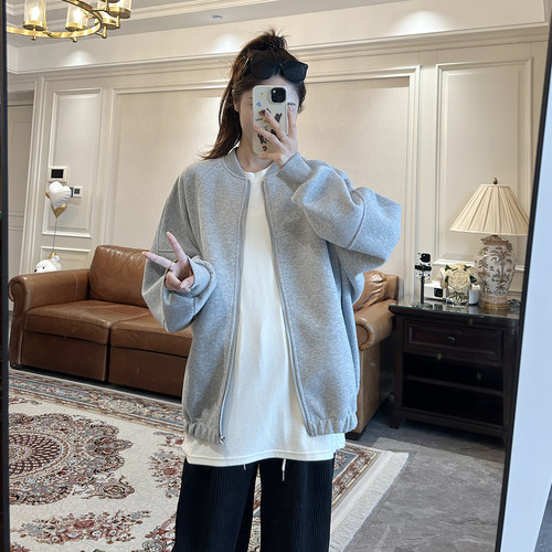 诺初孕妇装春秋款上衣时髦老钱简约设计感廓形蝙蝠袖棒球卫衣外套