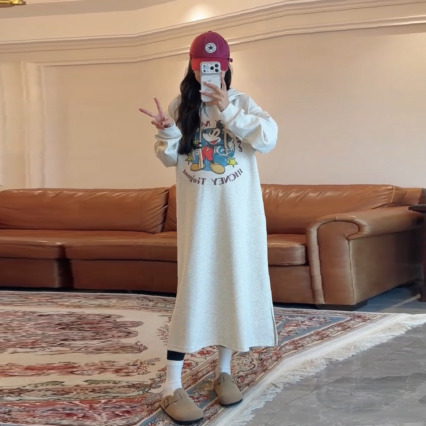 连帽卡通印花显瘦减龄连衣裙