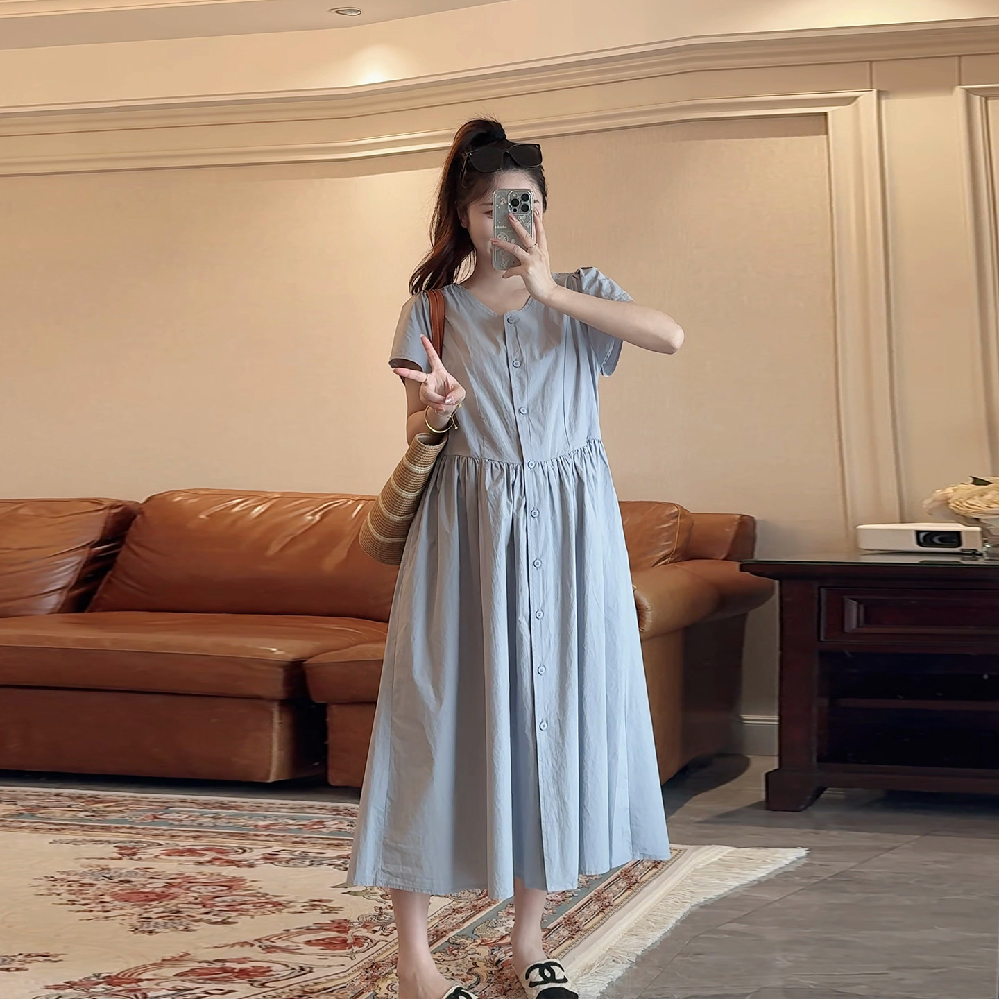 诺初孕妇装～洋气连衣裙夏款2026新款女气质夏季哺乳裙宽松长裙
