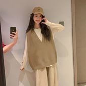 针织背心上衣套头打底衫 诺初 新款 时髦洋气V领马甲春装 孕妇韩版