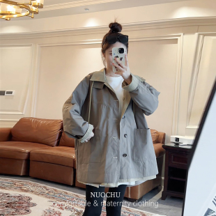 孕妇卡其两面穿风衣春秋外穿新款 外套 宽松显瘦遮肚小个子连帽短款