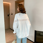 白色圆领拼接衬衣镂空喇叭袖 绵白氧气 宽松上衣 诺初孕妇装