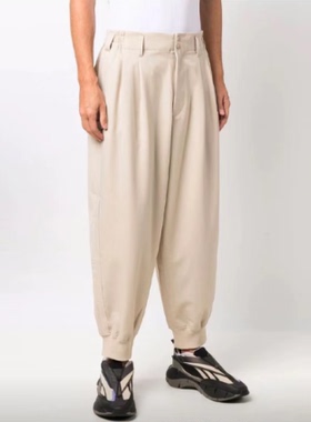 Y-3 FW21 纯色中腰灯笼形露踝束腿休闲裤 男款 卡其色HB3430