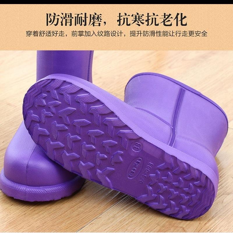 泡沫棉雨靴一体加绒防滑防水鞋EVA一体洗车厨房水靴中筒棉胶鞋女