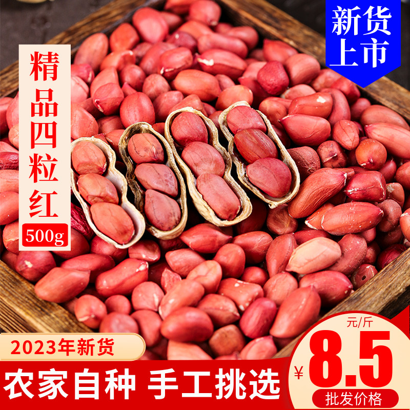 农家红衣生花生米500g四粒红花生仁新鲜红皮不带壳新货生米仁落生