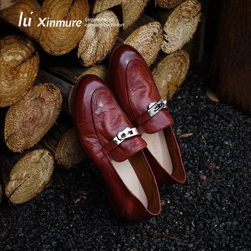 Lu' Xinmure 意大利原创水洗牛皮 中古一脚蹬懒人 乐福鞋小皮鞋