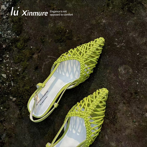 Lu' Xinmure 意大利编织镂空凉鞋女 包头后空凉鞋粗跟低跟时装鞋