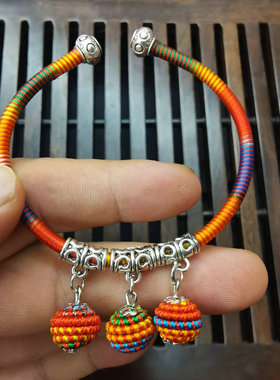 民族风特色五彩绳彩球手链手镯