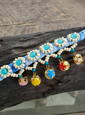 扎染手环田嘉瑞同款手链瑞瑞景泰蓝铃铛手链云南少数民族丽江绳编