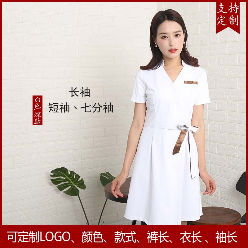 足浴技师工作服皮肤管理制服短袖夏季白色半袖定制美容院女美容师