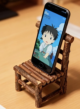 桃木原生态创意微型手工迷你椅子玩偶摆件小木凳手机支架拍照道具