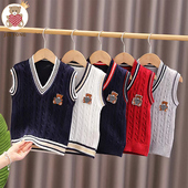 背心 儿童针织马甲秋冬男童坎肩打底校服女童宝宝V领无袖 时尚 维尼