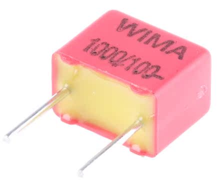 WIMA FKP2 系列 1nF 聚丙烯电容器 (PP) FKP2/1000/100/5, ±5%, 63 V 交流、100 V 交流, 通孔