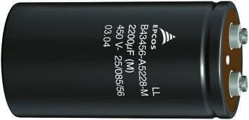 EPCOS B43560 系列 450V dc 2200&mu;F 铝电解电容器 B43560A5228M, &plusmn;20%容差, 56m&Omega;(等值串联), 最高+105&deg;C 现货 现货 现货