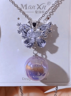 925银针设计感蝴蝶吊坠锁骨链