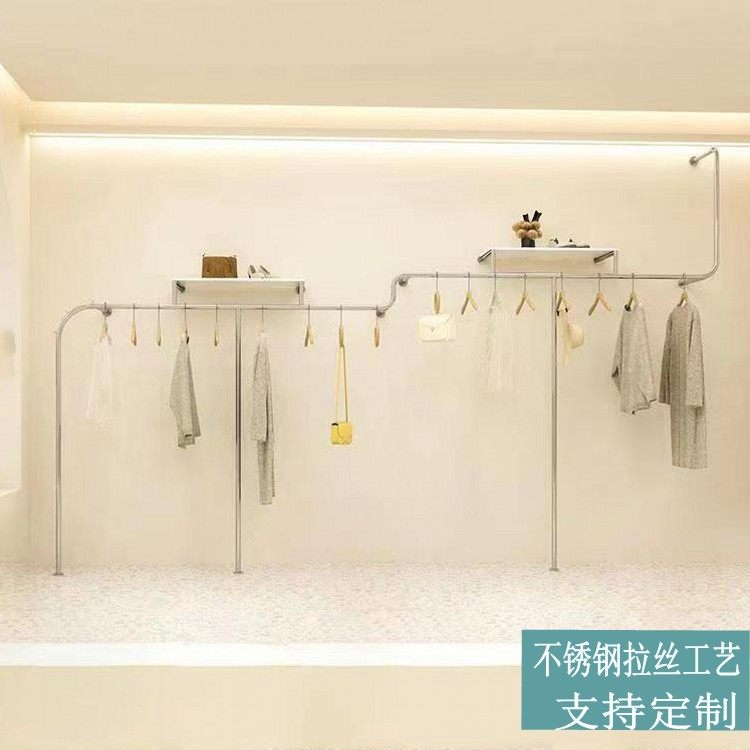 高档服装店加粗不锈钢上墙壁挂展示架女装店异型挂衣架陈列架定制