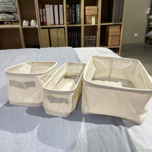 无印良品聚酯纤维棉麻混纺软盒 长方形杂物收纳整理箱 可折叠布盒