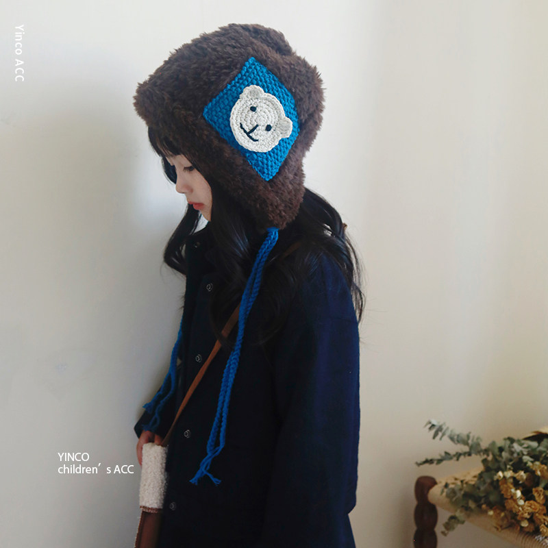 可爱小熊儿童毛绒帽子女孩冬天保暖加厚男童护耳帽系带针织包头帽,童装/婴儿装/亲子装,帽子,淘宝优惠券,粉丝福利购,淘宝优惠卷