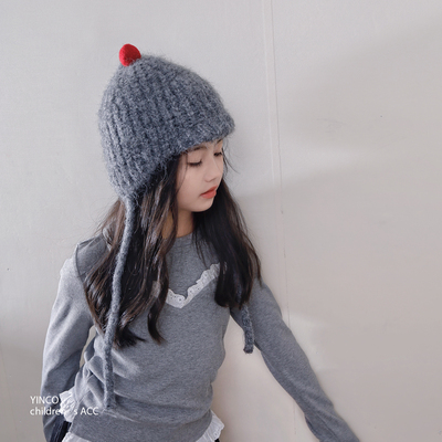 韩版水母儿童针织帽保暖护耳帽