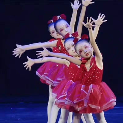 六一儿童演出服芭比戏梦蝶幼儿舞蹈亮片公主蓬蓬纱裙红芭蕾舞台服