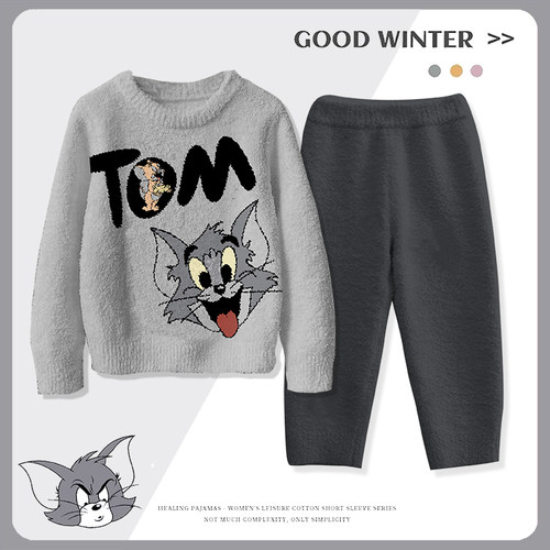 软绵绵儿童睡衣男童珊瑚秋冬保暖厚汤姆男孩大童半边绒家居服套装