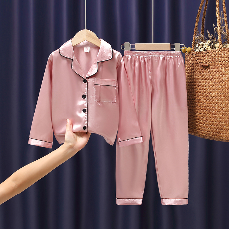 儿童睡衣女春秋长袖薄冰丝小孩