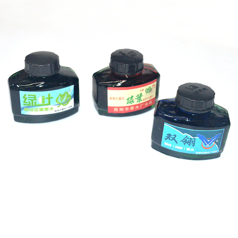 60ML 녹색 잎 파란색 검정색 빨간색 이중 깃털 순수 파란색 잉크로 학생들이 서예를 쓰고 연습할 수 있는 잉크 펜