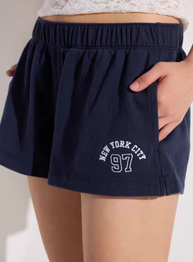 2025夏季新款纯棉甜辣热裤运动卫裤短裤女装5198松紧腰藏蓝三分裤