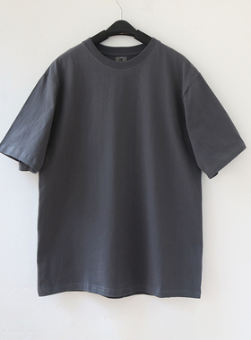 国潮男女情侣基础款石灰色简约大码纯色短袖T恤纯棉圆领半袖夏季