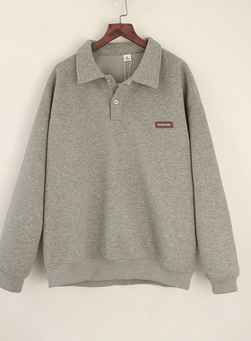 25新款简约休闲外套polo领情侣款卫衣女春秋美式长袖翻领大码上衣