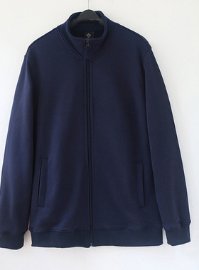 嘻哈原创男女情侣款大码纯色休闲外套纯棉宽松开衫立领卫衣藏蓝色