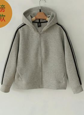 宽松运动连帽夹克外套三条杠女秋冬新款空气棉长袖短款卫衣JY2620