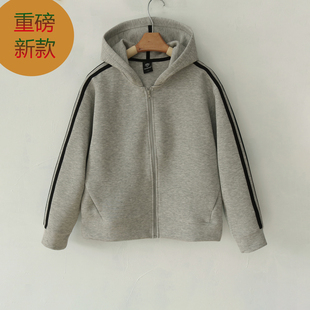 宽松运动连帽夹克外套三条杠女秋冬新款空气棉长袖短款卫衣JY2620